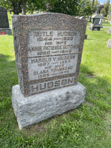 Butle Hudson's Headstone - Front - Little Lake Cemetery, Peterborough, ON